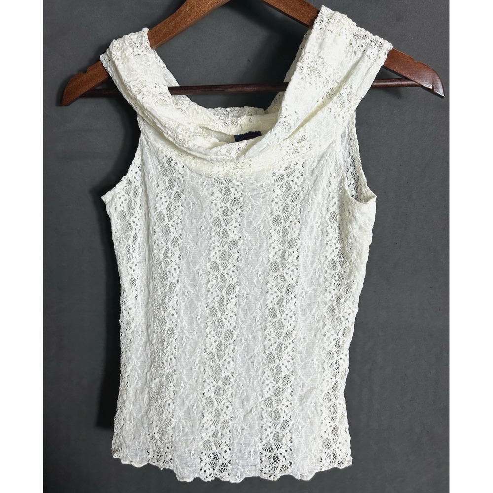 Y2K Deadstock Ivory Mesh Lace Cowl Neck‎ Top Ethereal Fairy Cottage Coquette SM